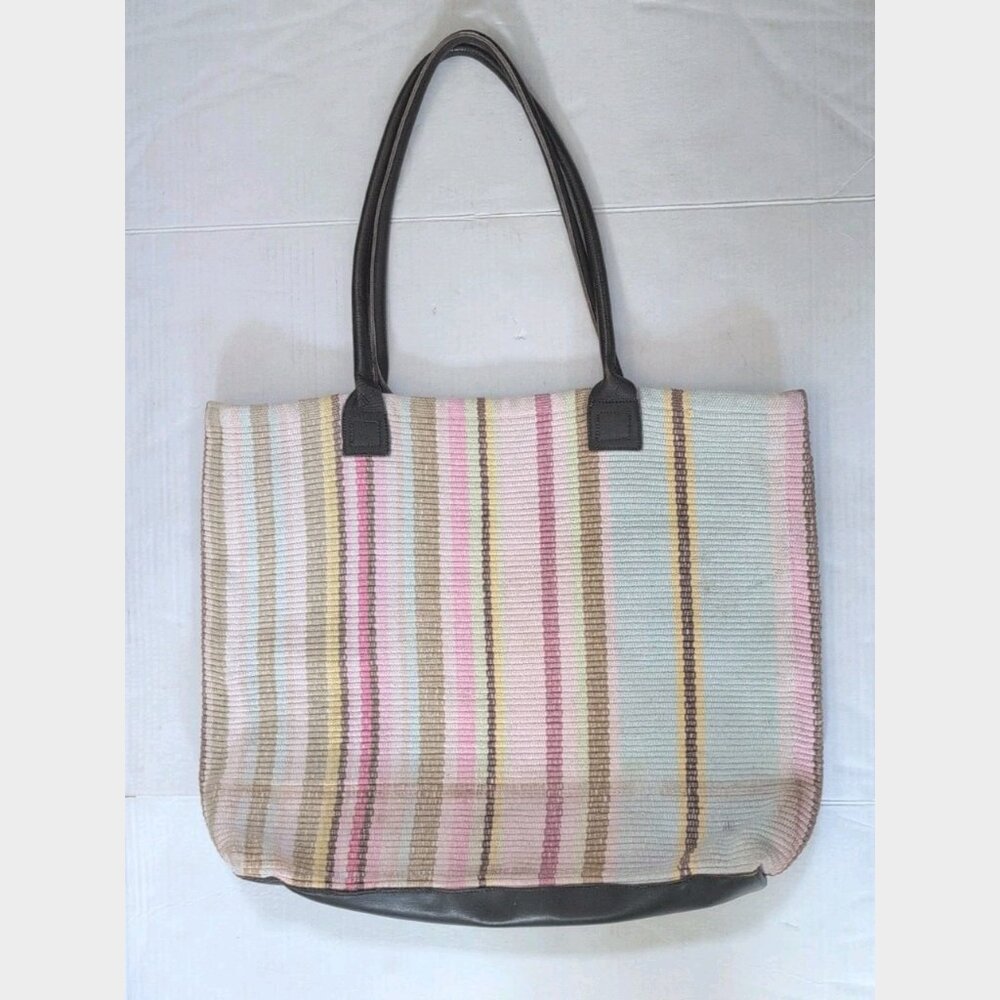 Dash & Albert Handwoven Rug Co. Durable Tote Bag w/ Handles Brown, Pink, Blue